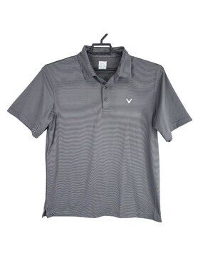 Mens Callaway Opti-Dri Gray Striped Polo Golf Performance Shirt Short Sleeve L